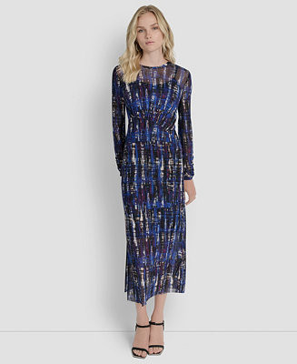 DKNY Women's Long Sleeve Crew Neck A Line Dress - Macy's | Macy's