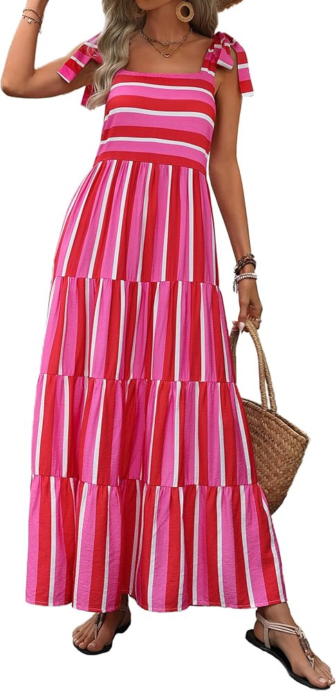 PRETTYGARDEN Womens 2024 Summer Sleeveless Spaghetti Strap Long Floral Maxi Dress Boho A Line Bea... | Amazon (US)