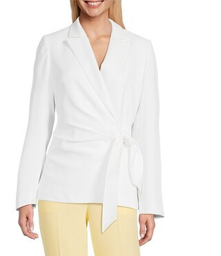 Martha Wrap Crepe Long Sleeve Point Collar Jacket | Dillard's