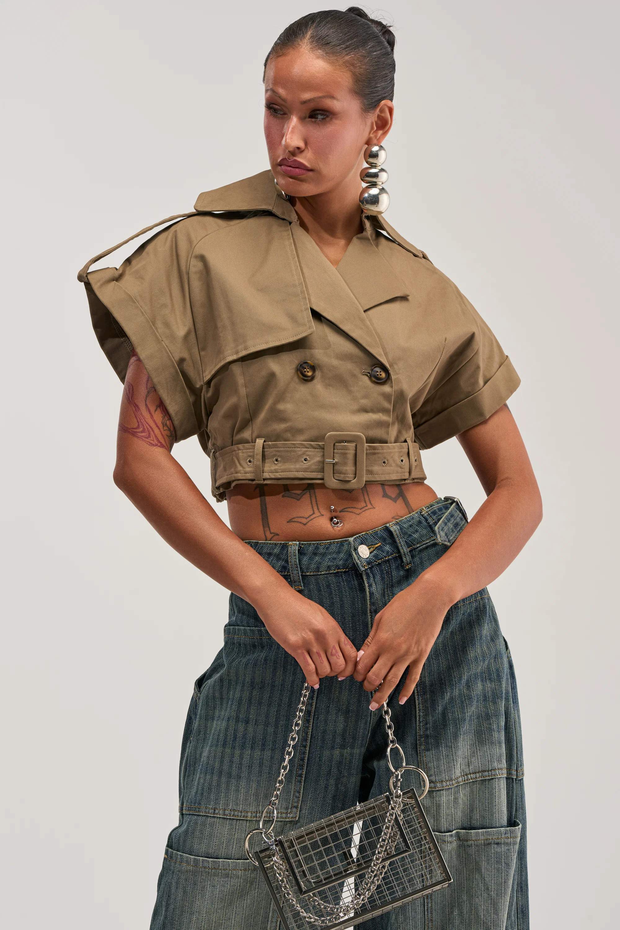 Cropped Trench Blouse, Notch Lapel Top | AKIRA | AKIRA