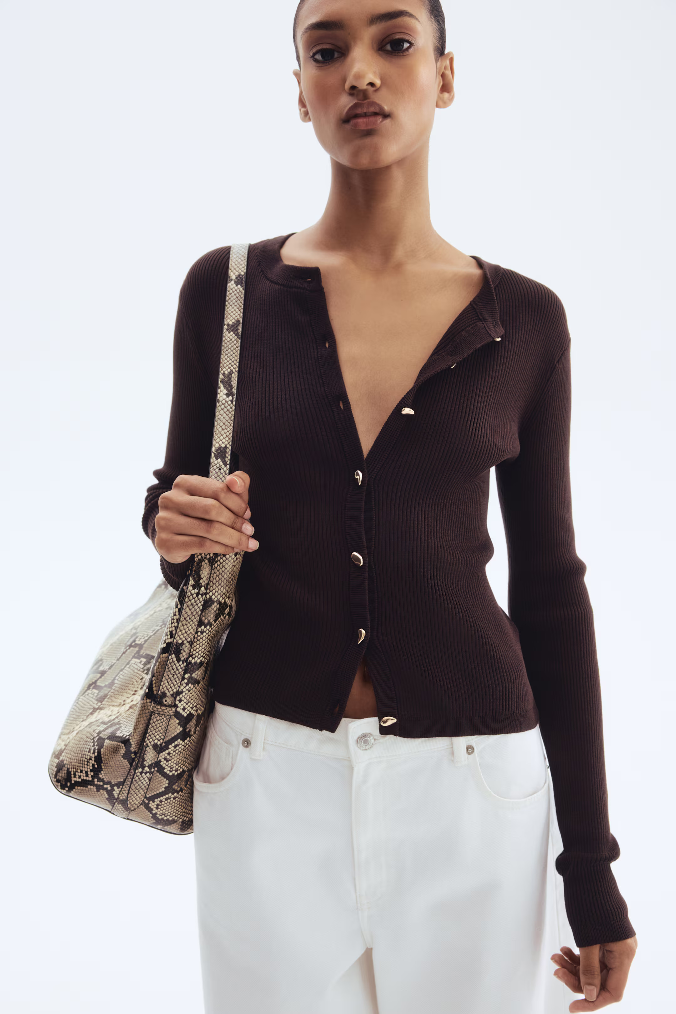 Rib-Knit Cardigan - Dark brown - Ladies | H&M US | H&M (US + CA)
