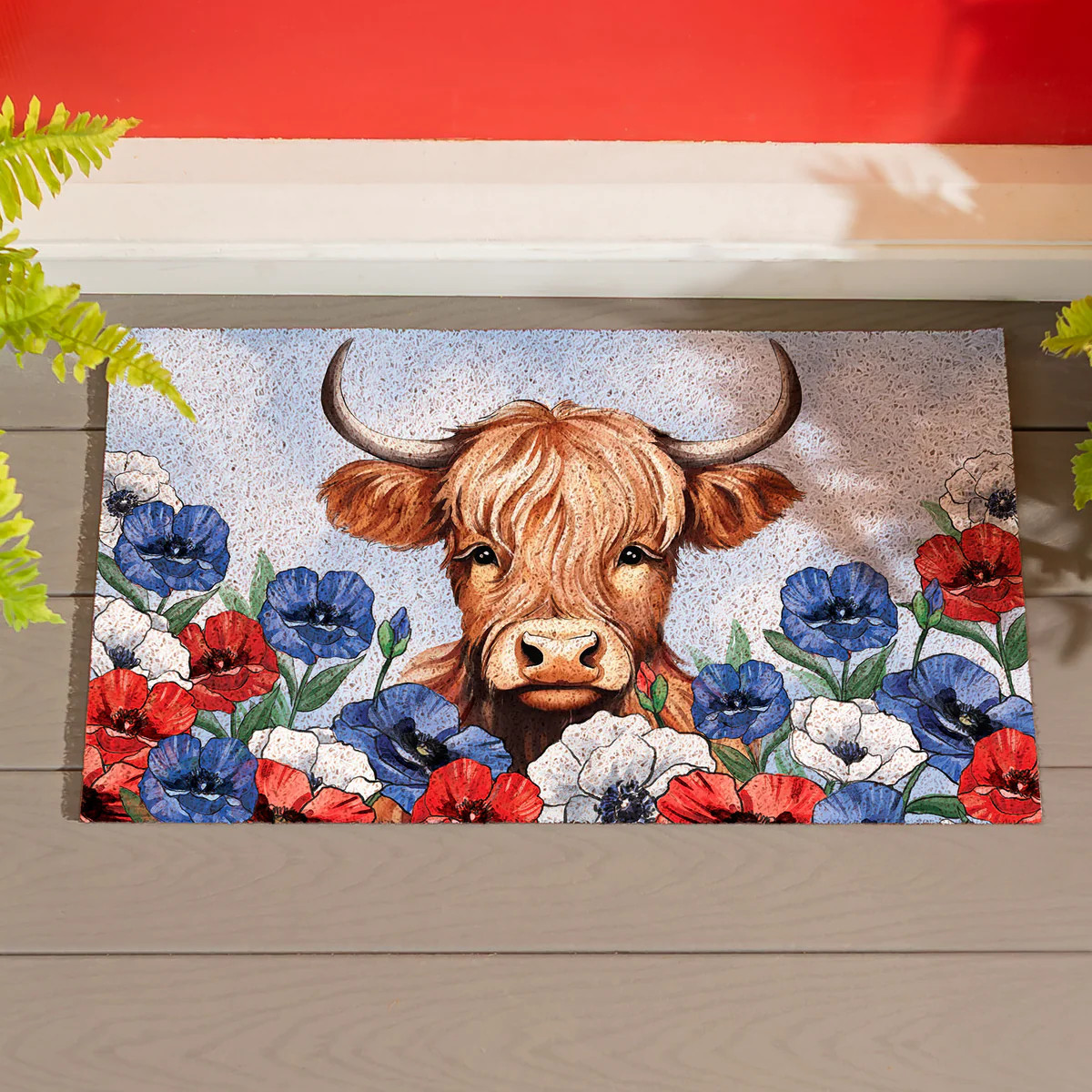 American Classic Highland Cow PVC Trapper Mat, 28"x16" | Plow & Hearth
