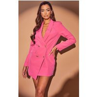 Hot Pink Gold Button Blazer Dress | PrettyLittleThing CAN