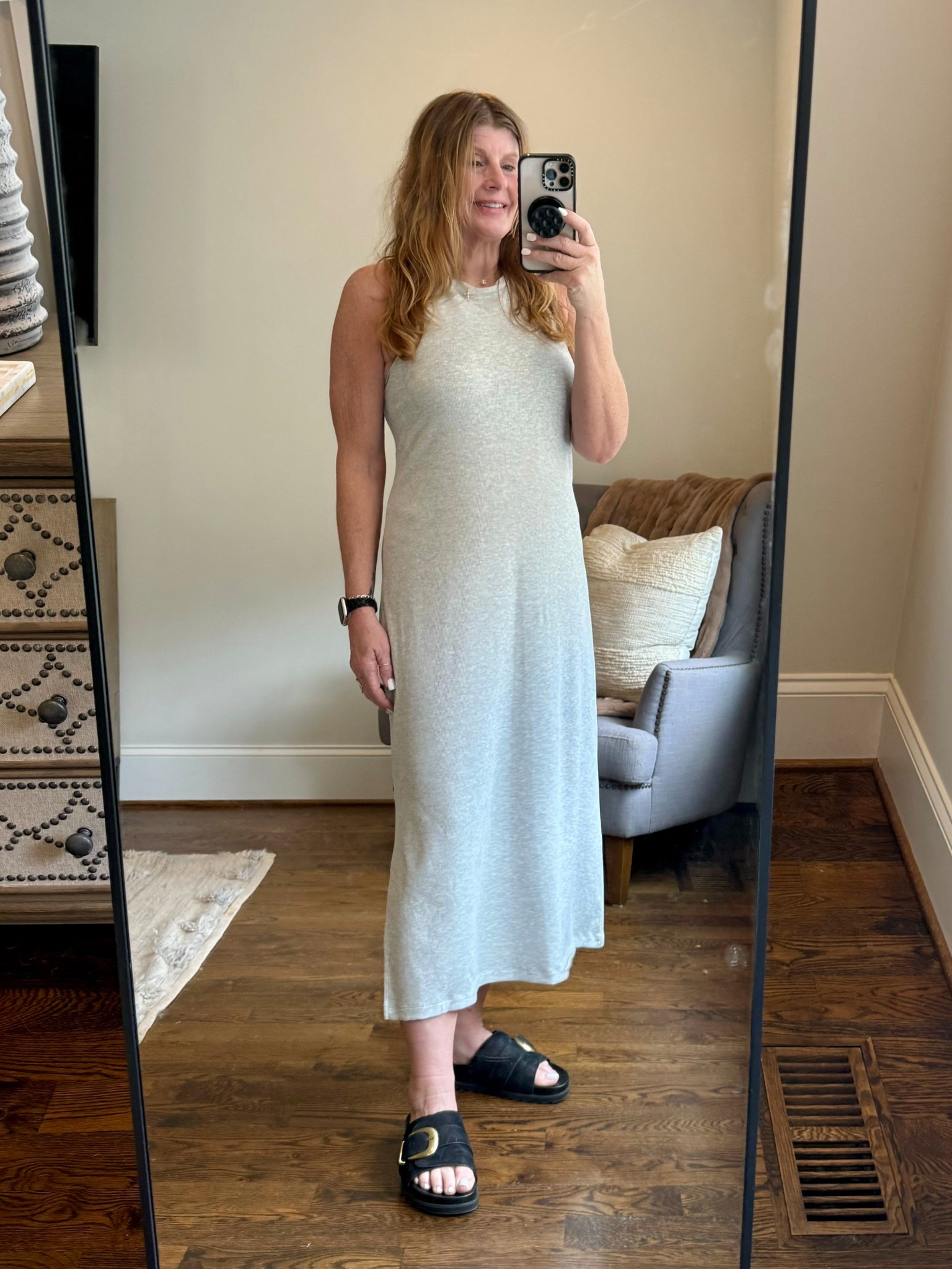 Excited for warmer days ahead☀️ The ribbed spandex midi dress is incredibly soft and features a built-in bra, racerback, and side slit. This Target Dress is great for travel and everyday casual wear. 🩶
#targetfinds #easyoutfit #realife #LTKOver50 


#LTKootd #LTKmomlife #LTKTravel