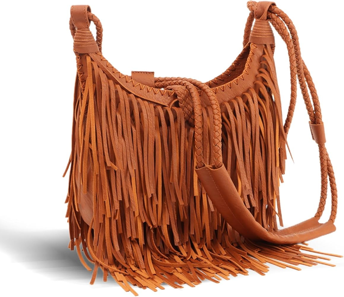 Emprier Vintage Fringe hobo bags for Women Vegan Faux Suede Leather Tassel Crossbody Bag Fringe P... | Amazon (US)