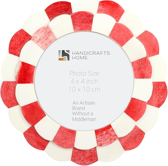 Handicrafts Home Photo Picture Frame - 4" x 4", Round Handmade Gift Photo Frames - Red & White | Amazon (US)