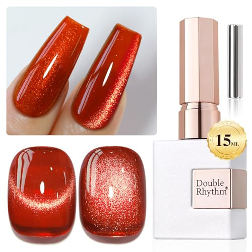 Double Rhythm 0.5 OZ Cat Eye Gel Polish with Magnet 15ML Holographic Glitter Shimmer Translucent Jelly Color Magnetic Nail Polish Salon DIY at Home (Red-MC1055) | Amazon (US)