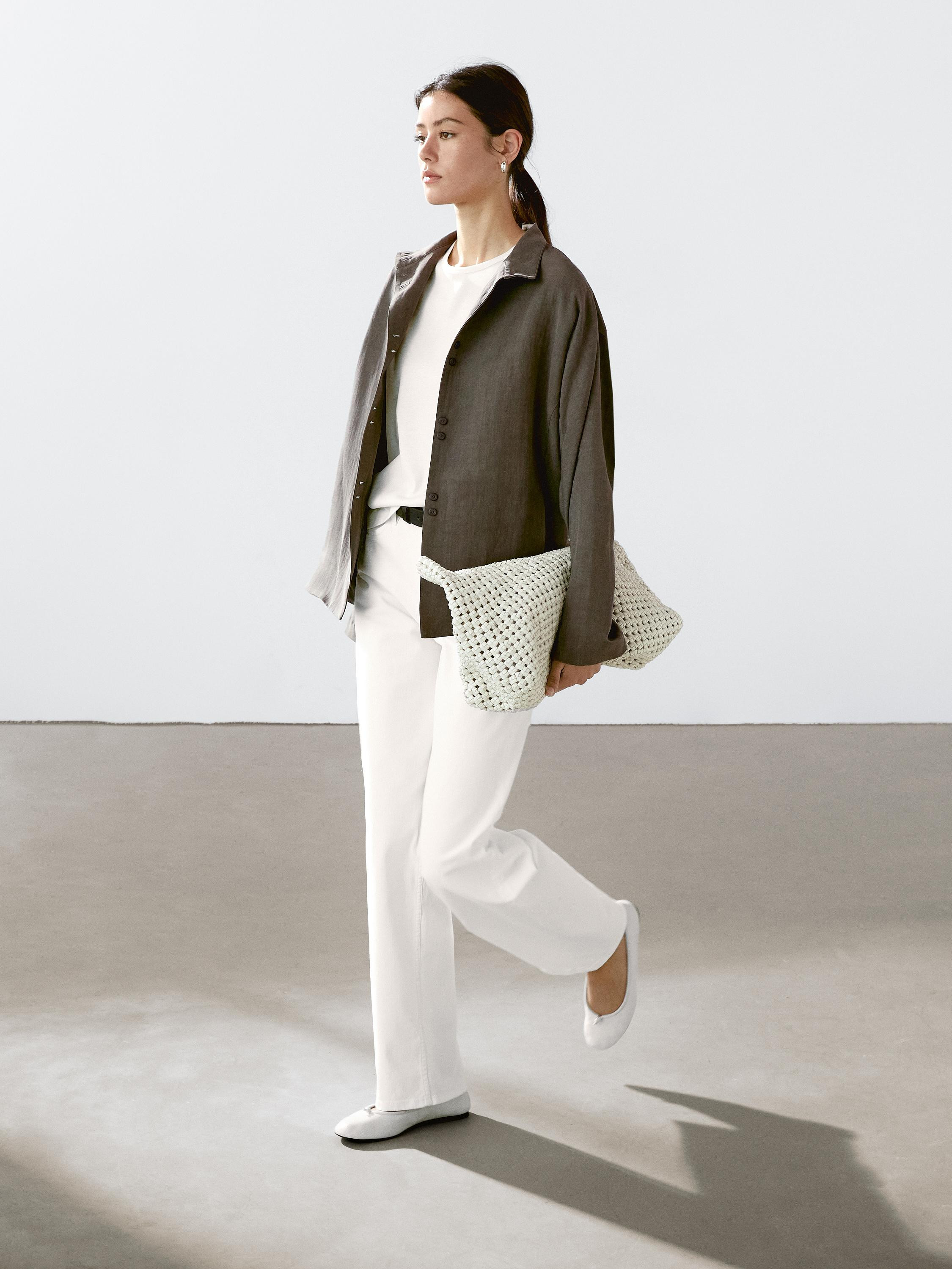 Linen blend stand collar jacket | Massimo Dutti UK