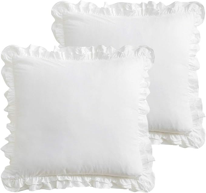 K MASANIJI 2 Pack Shabby Creamy White Ruffled Euro Shams Pillow Covers, Washed Cotton 26x26 inche... | Amazon (US)