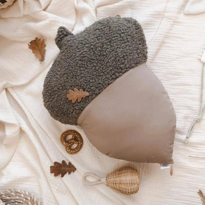 Brown Acorn-shaped pillow | Woodland plush pillow | Acorn cushion | woodland theme nursery decora... | Etsy (US)