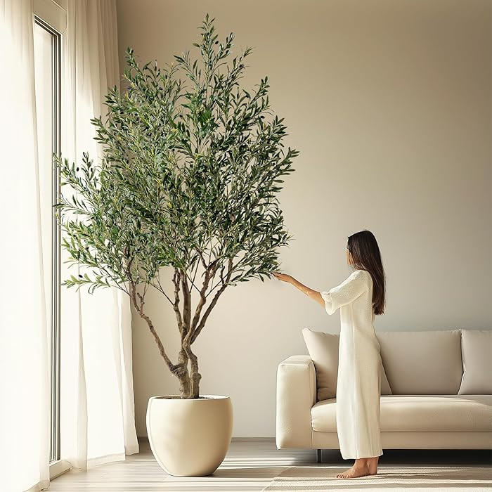 Erimda 7.5FT Artificial Olive Tree Tall Faux Silk Plant Tall Faux Olive Tree with Natural Wood Tr... | Amazon (US)