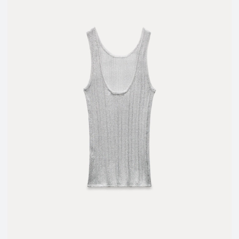 Zara metallic thread knit grey Silver Ribbed Tank Top shirt Racerback | Poshmark