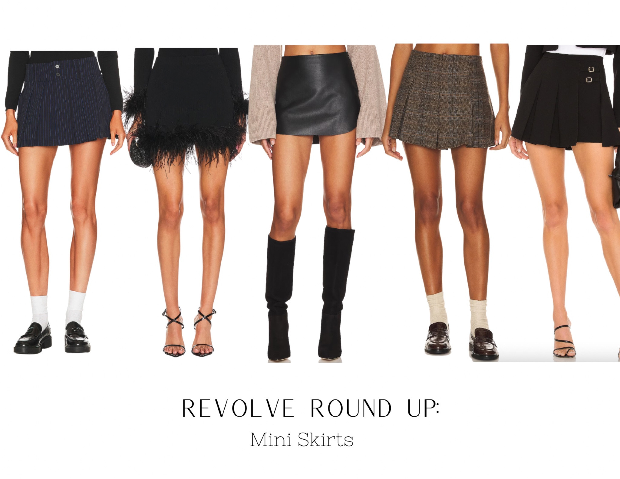 Revolve Mini Skirts. 

Love this look with tights and tall boots. Perfect for winter transition to spring. 

#miniskirts #revolvefinds #spring 

#LTKSpringSale #LTKstyletip #LTKworkwear