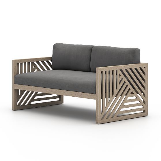 Linear Cutout Outdoor Sofa,Teak,Brown,charcoal,59 | West Elm (US)