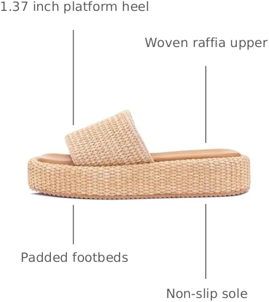 Monrovia Platform Sandals Women Raffia Espadrille Slides, Woven Straw Flatform Beach Sandals Wome... | Amazon (US)