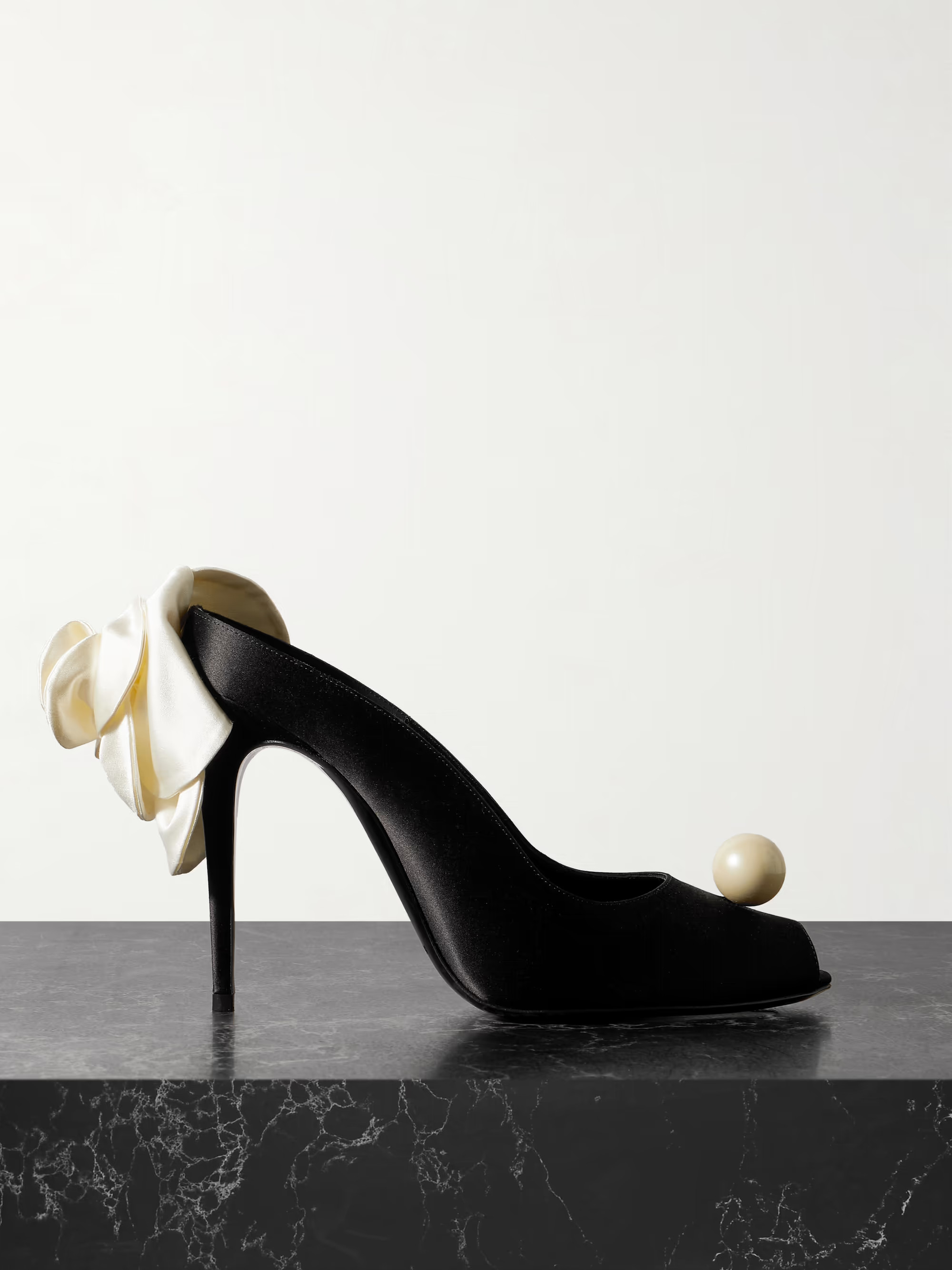 MAGDA BUTRYMFaux pearl-embellished silk-appliquéd satin mules | NET-A-PORTER (US)