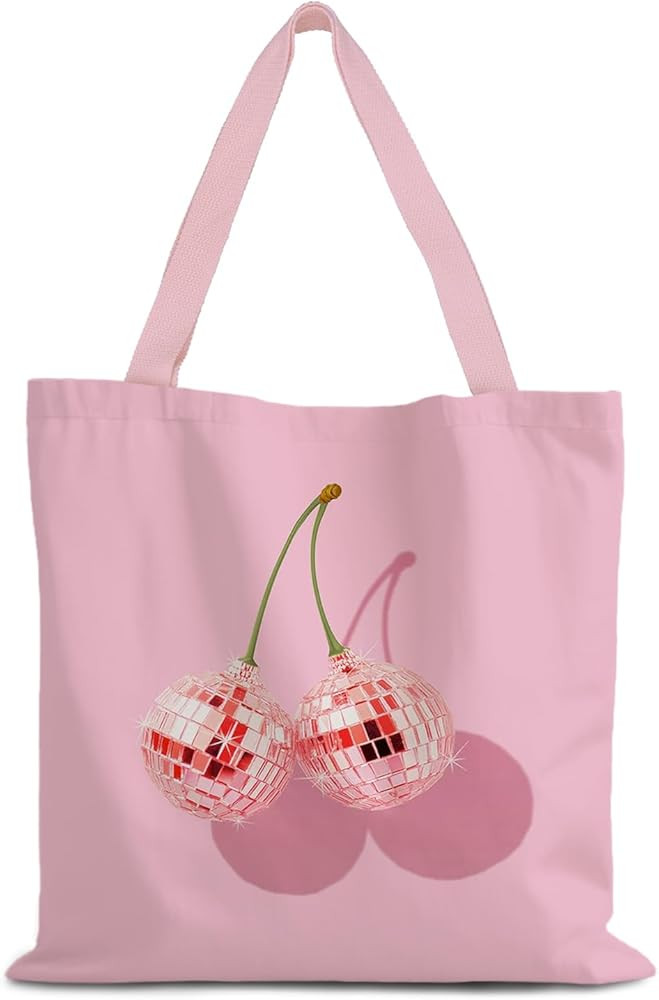Trendy Preppy Pink Cherry Disco Ball Tote Bag Aesthetic, Preppy Stuff Canvas Tote Bags for Women,... | Amazon (US)
