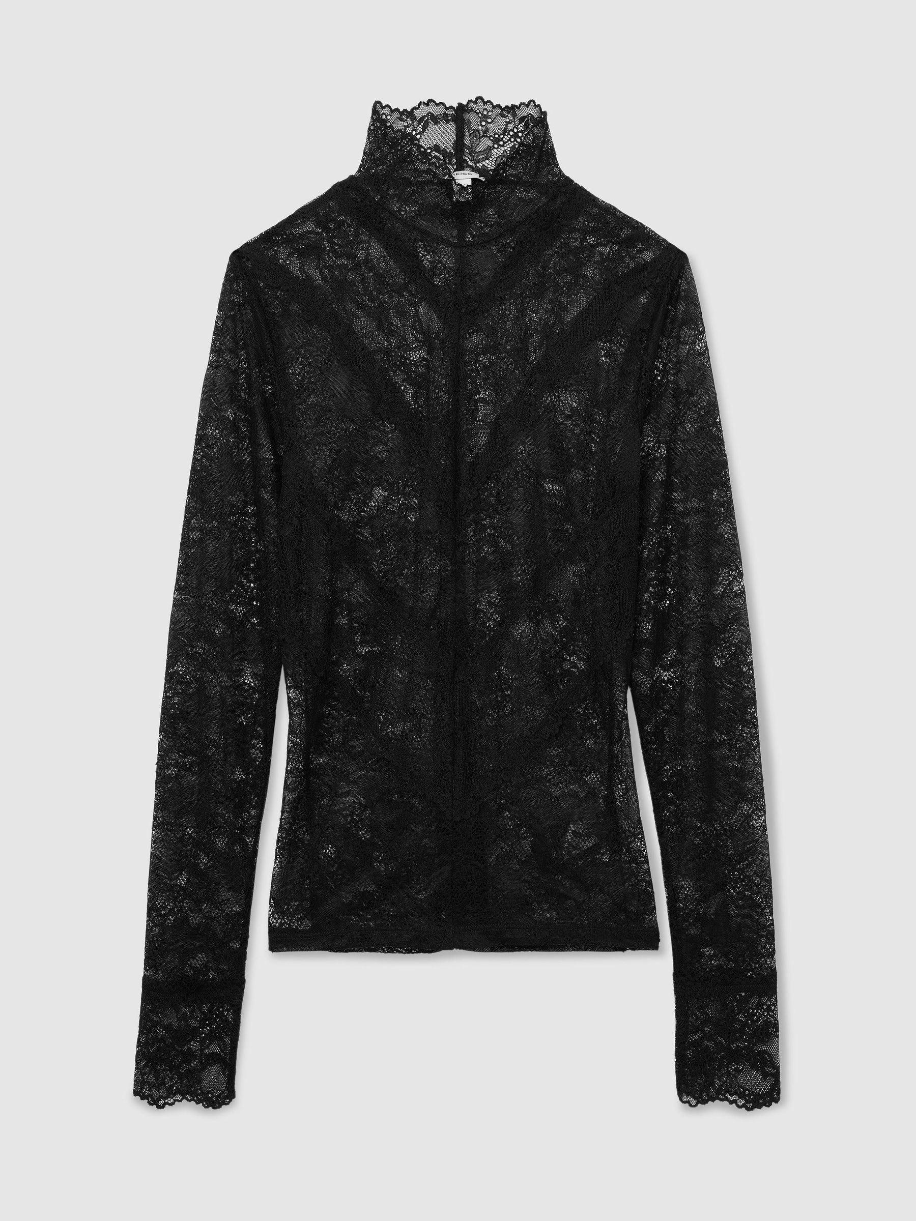 Reiss Lace Long-Sleeve High-Neck Top in Black - REISS | Reiss UK