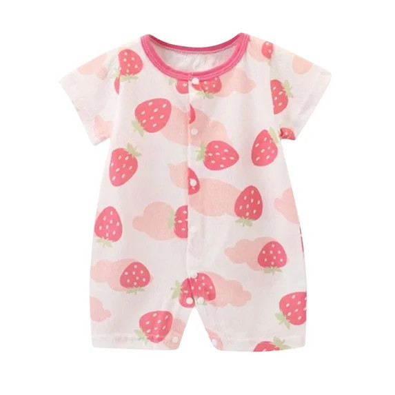 Einccm Unisex Baby Short Sleeve Romper - Cute Strawberry Print Snap Front Jumpsuit - Breathable S... | Walmart (US)
