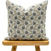 Designer Blue Green Floral Design On Natural Linen Pillow Cover, Green & Cover, Boho Pillow, Farmhouse Pillow | Etsy (US)