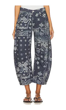 Free People x We The Free Good Luck Printed Barrel Jean in Navy Bandana from Revolve.com | Revolve Clothing (Global)