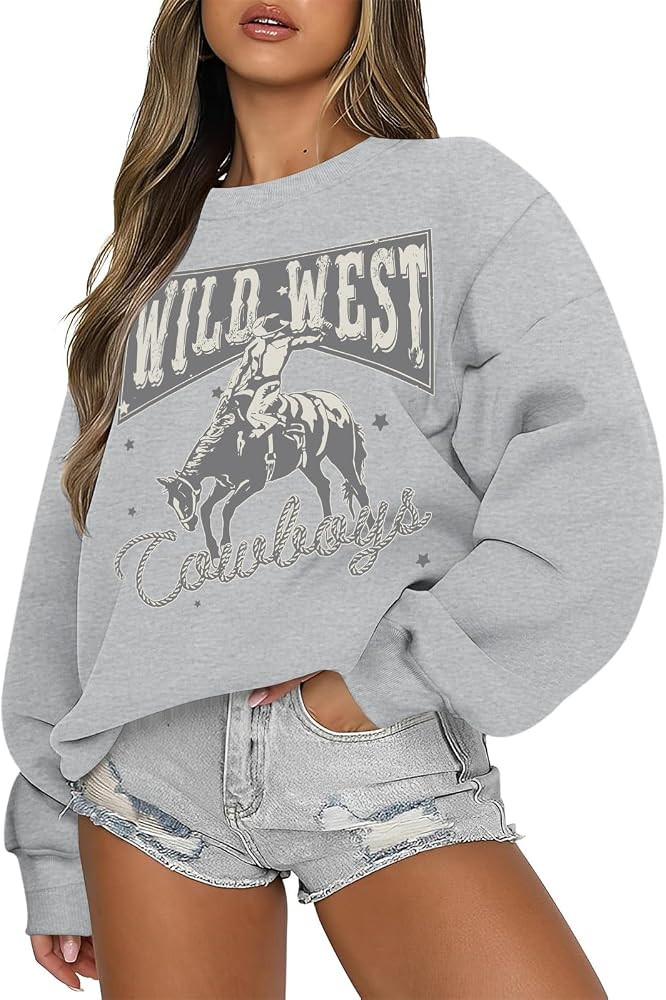 Western Sweatshirts For Women Oversized Cowgirl Pullover Graphic Country Sweatshirt Vintage Rodeo... | Amazon (US)