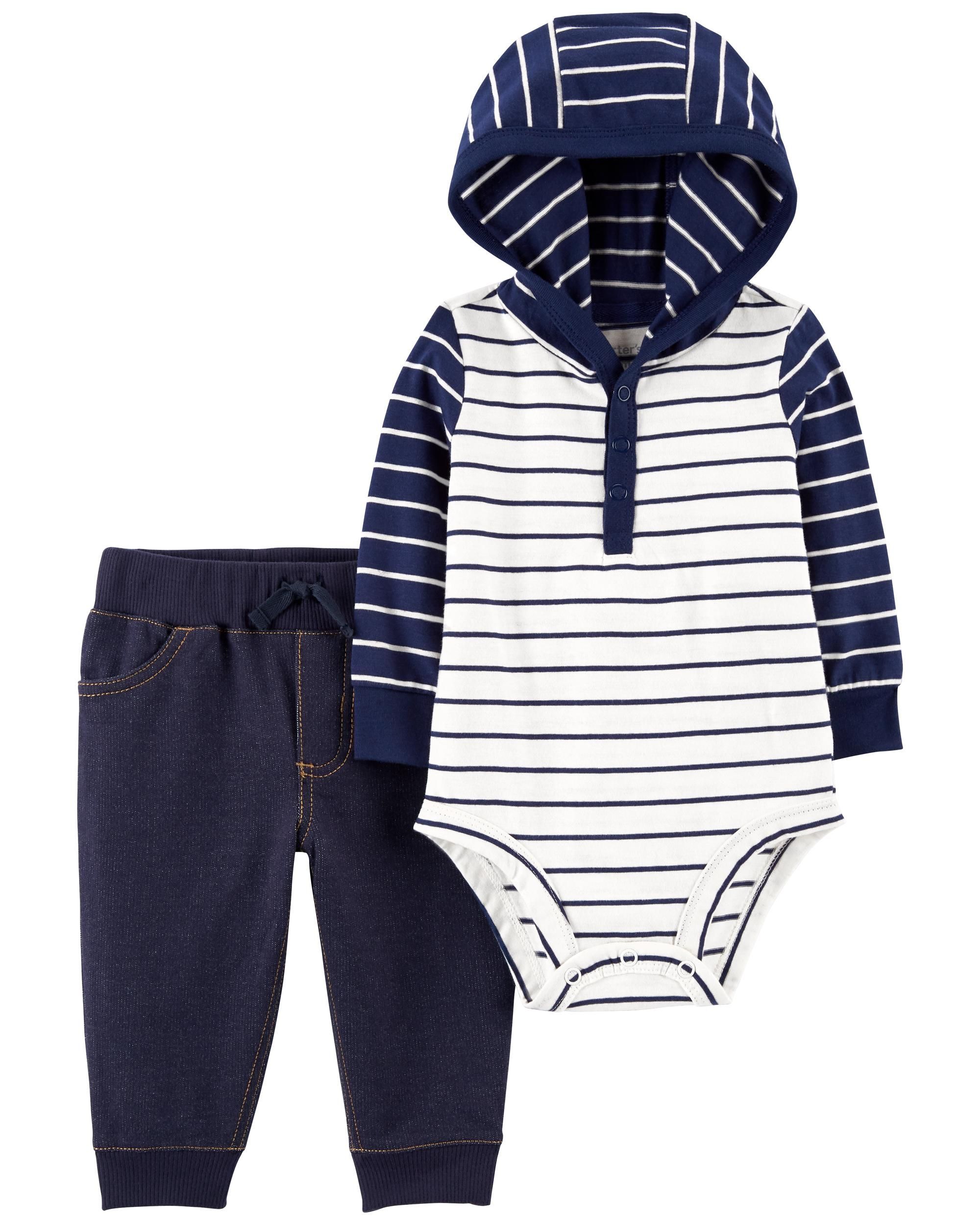 Baby 2-Piece Striped Hooded Bodysuit Pant Set | Carter's