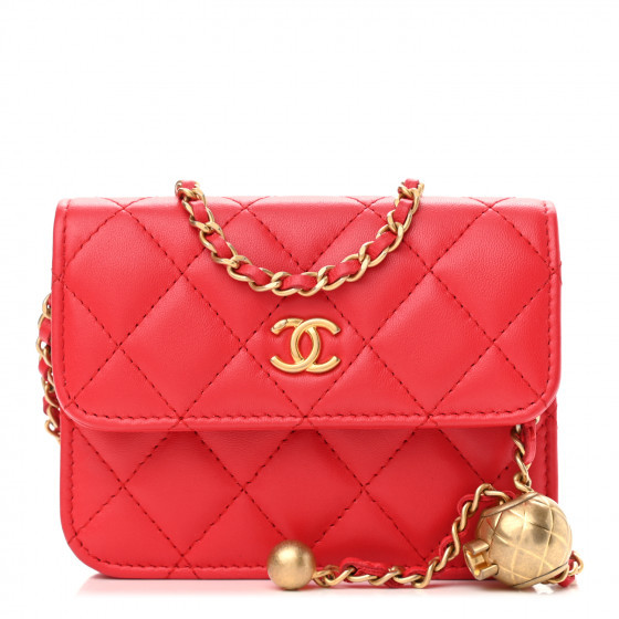 CHANEL Lambskin Quilted Pearl Crush Clutch With Chain Red | Fashionphile