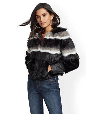 Stripe Faux-Fur Crop Jacket | New York & Company