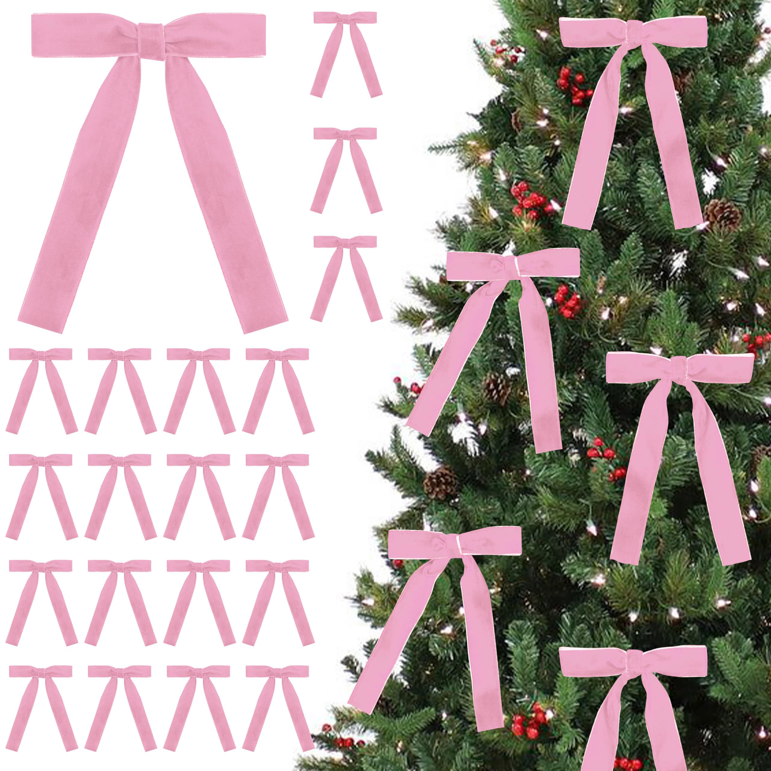 SIMISI RIBBON 24 Pcs Pink Velvet Bows Christmas Tree Ornaments Vintage Ribbon Bow for Tree Garlan... | Amazon (US)