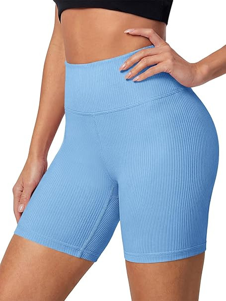 Aoysky Womens High Waisted Ribbed Knit Biker Shorts 5" Tummy Control Squat Proof Workout Shorts f... | Amazon (US)