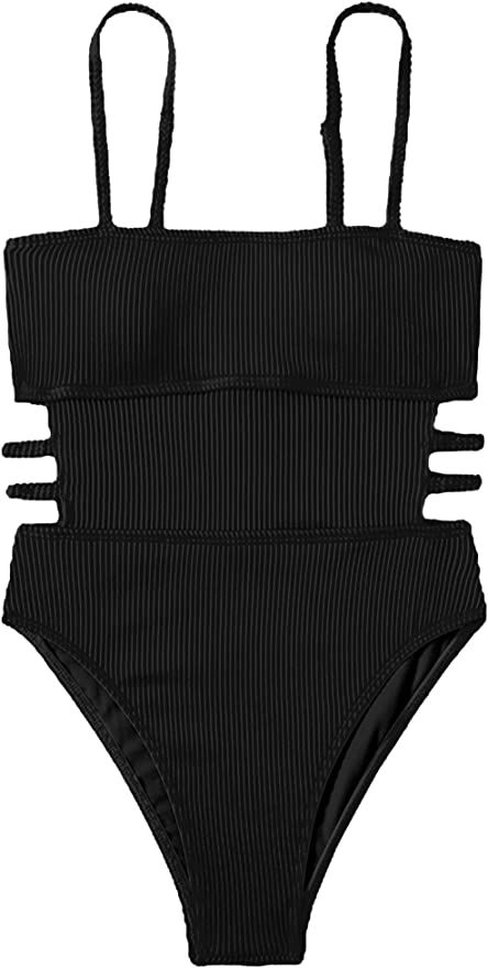 Hilinker Women's Ribbed One Piece Swimwear Cutout Tummy Control Bathing Suit | Amazon (US)