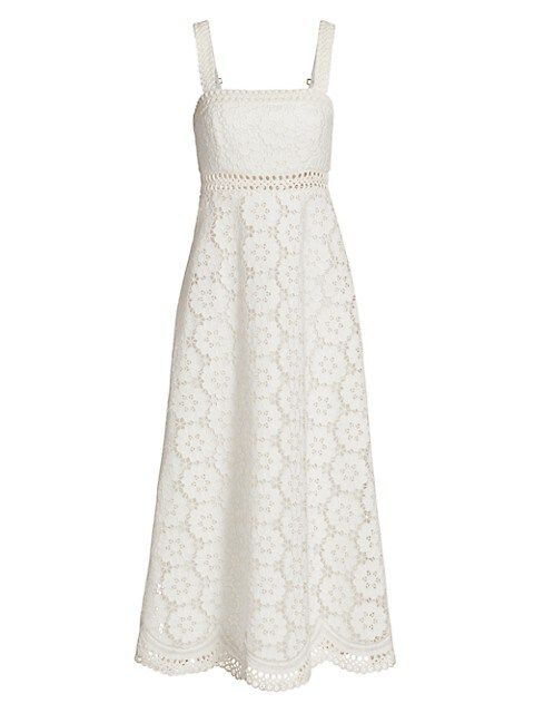 Bells Lace Eyelet Linen-Blend Midi Dress | Saks Fifth Avenue