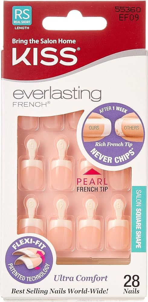 KISS Everlasting Press On Nails, Nail glue included, 'String Of Pearls', French, Real Short Size,... | Amazon (US)