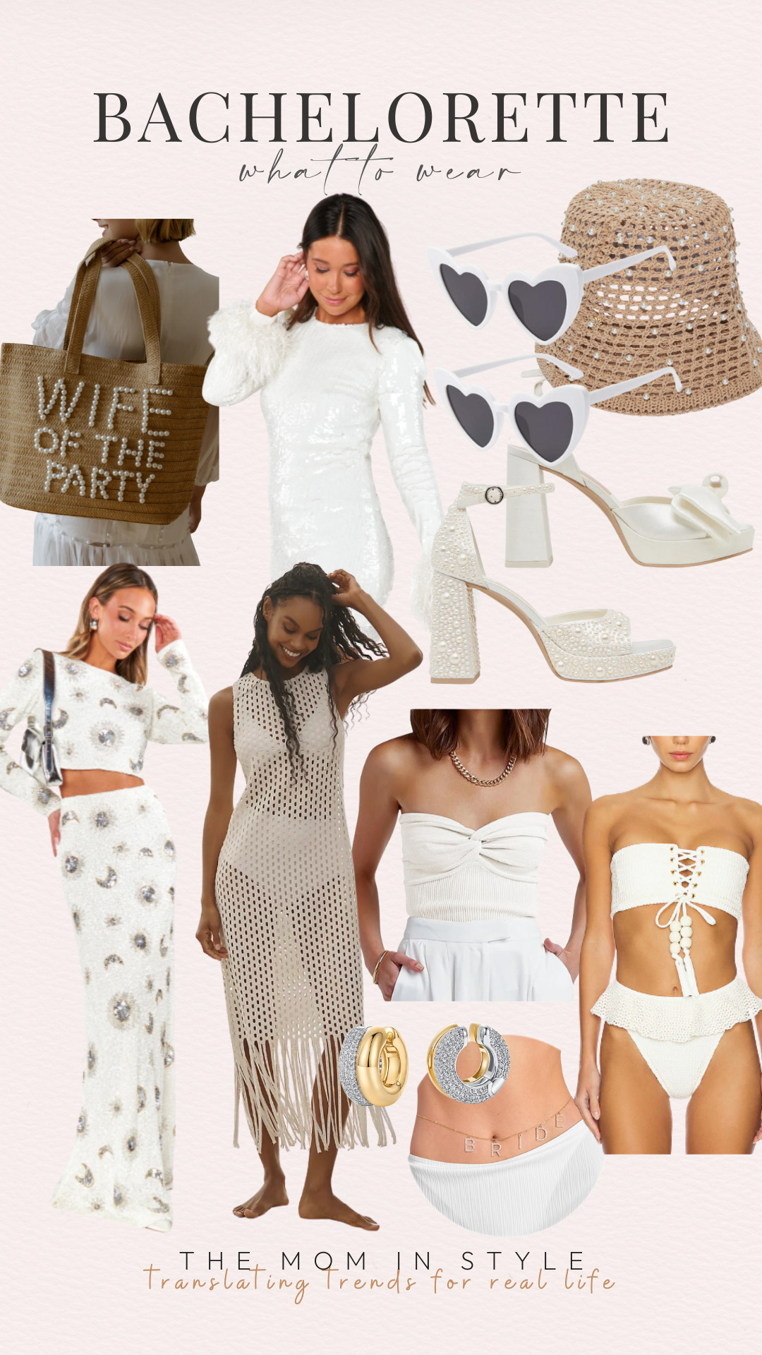 bachelorette outfits, white swimwear, bridal looks, honeymoon fashion, party dress, bride accessories, beach coverup, statement earrings, cute sandals, bridal tote 

 #LTKFindsUnder50 #LTKFindsUnder100 #LTKWedding