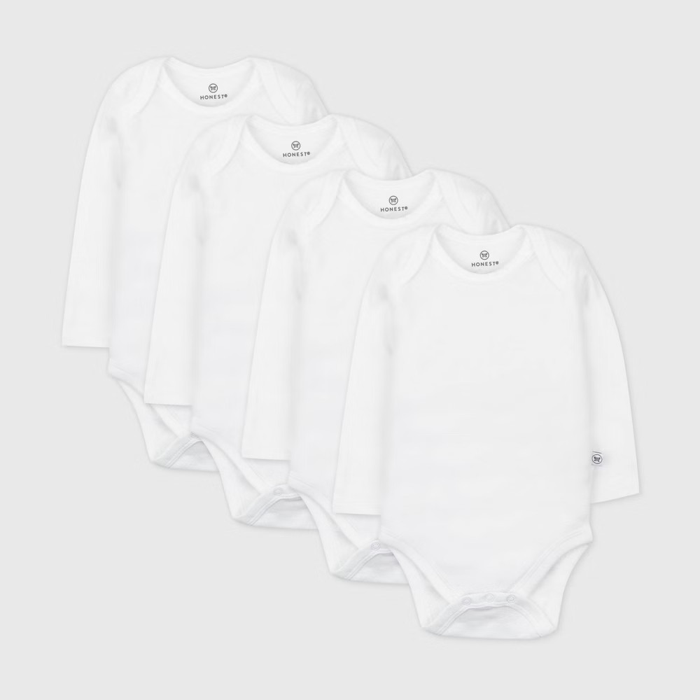 Honest Baby 4pk Organic Cotton Long Sleeve Bodysuit - White Newborn | Target