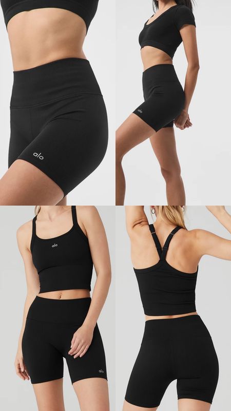 Alo Yoga gym co ord, black sport bra, high compression, sculpts and supports.  High-Waist Airlift Leggings. Cute trendy active wear. Gym set, active lifestyle, clean girl aesthetic, timeless wardrobe staple. Two piece outfit. Activewear. Matching set. 

#LTKeurope #LTKuk #LTKsummer