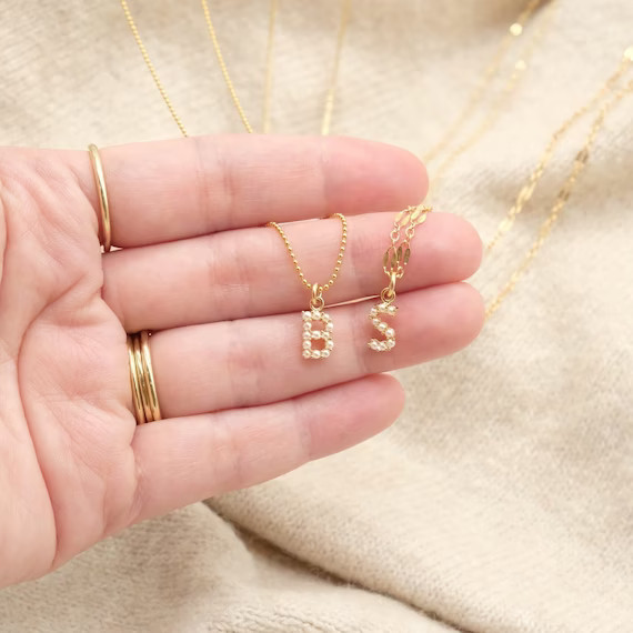Tiny Pearl Initial Necklace, Personalized Necklace, Letter Necklace, Gold Necklace, Custom Neckla... | Etsy (CAD)