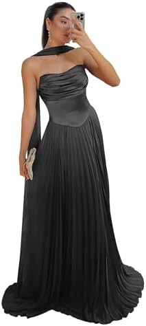 Rjer Strapless Bridesmaid Dresses with Scarf Satin and Chiffon A-Line Ruched Pleated Wedding Gues... | Amazon (US)