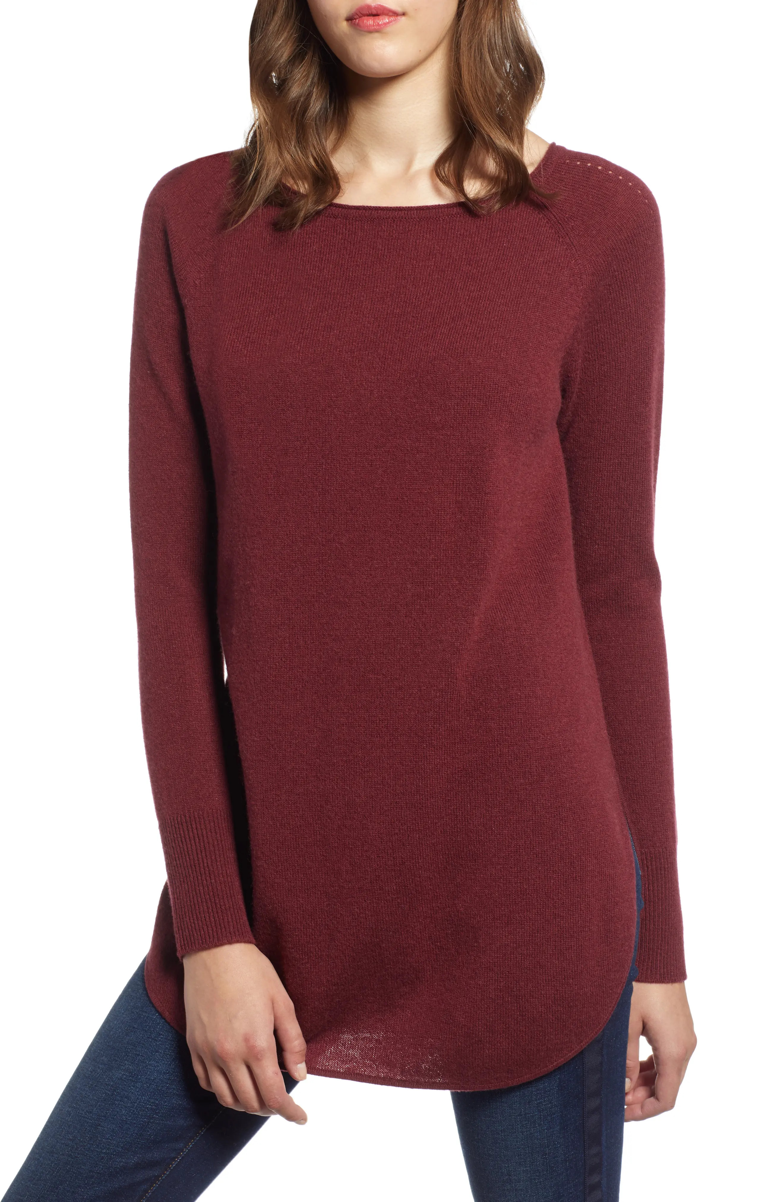 Halogen® Shirttail Wool & Cashmere Boatneck Tunic | Nordstrom