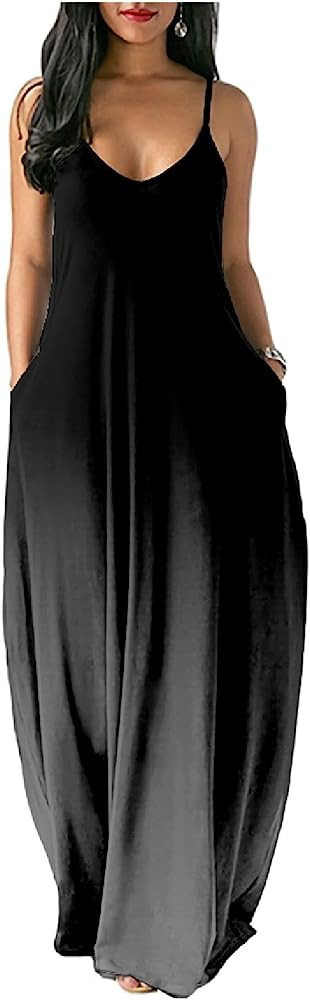 Summer 2023 Black Boho Beach Sundress Black Maxi Dress Long Black Dress Outfit Outfits Summer   | Amazon (US)