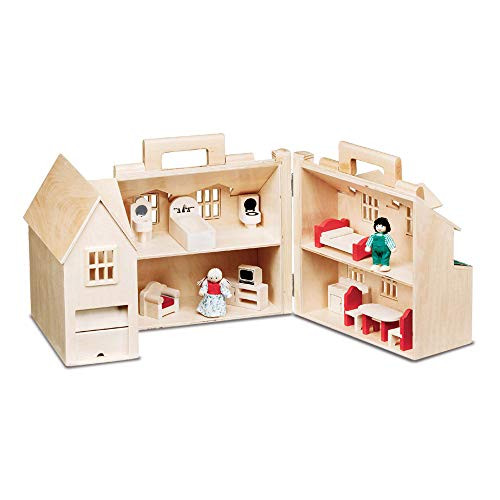 Melissa & Doug Fold & Go Wooden Dollhouse With 2 Play Figures and 11 Pieces of Furniture | Amazon (US)