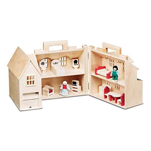 Melissa & Doug Fold & Go Wooden Dollhouse With 2 Play Figures and 11 Pieces of Furniture | Amazon (US)
