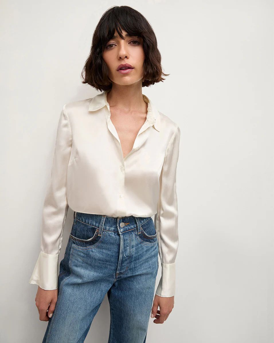 Monique Silk Button-Down Shirt in Ivory | Veronica Beard | Veronica Beard