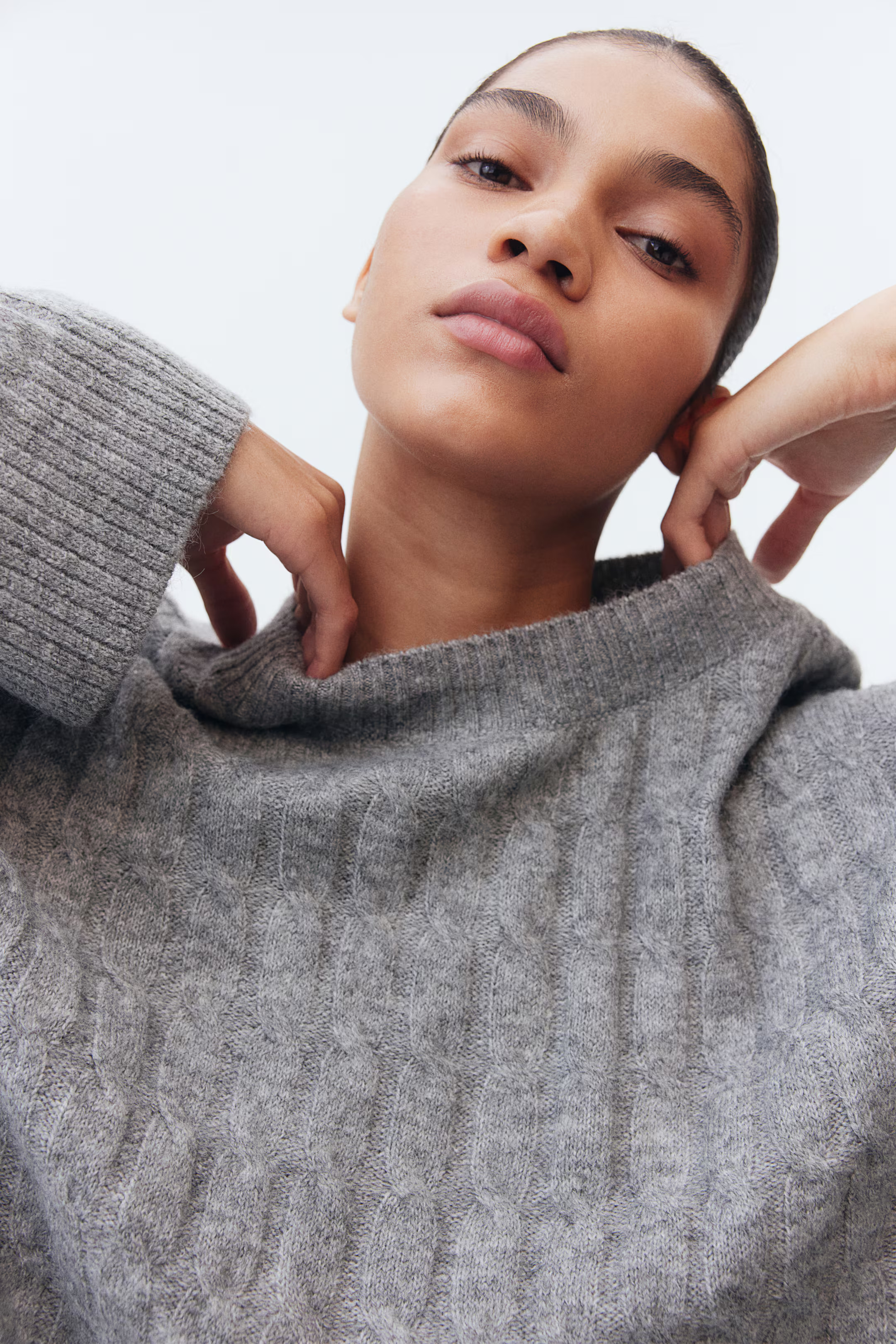 Cable-knit jumper - Light grey marl - Ladies | H&M GB | H&M (UK, MY, IN, SG, PH, TW, HK)