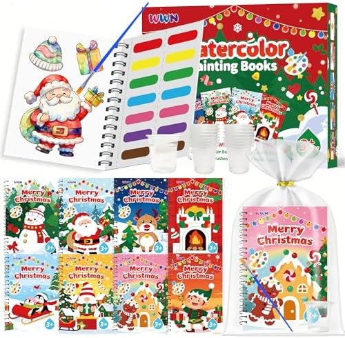 24 Pack Christmas Party Favors for Kids: Bulk Mini Water Coloring Books with 24 Water Cups, Stock... | Amazon (US)