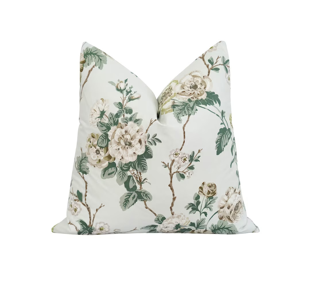 Betty Chintz Celadon DOUBLE SIDED Pillow Cover Schumacher - Etsy | Etsy (US)