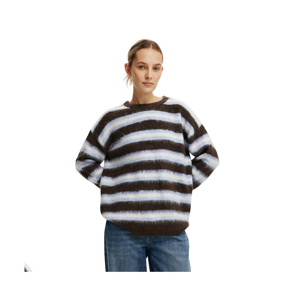 Cotton On Women's Luxe Crew Sweater - Blue dark oak stripe | Macy's