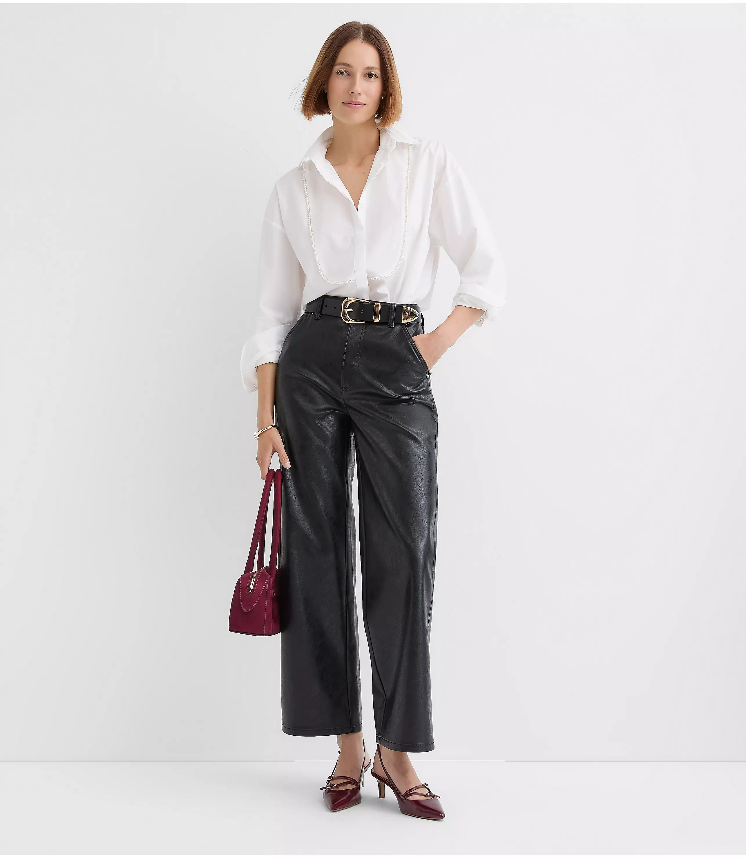Straight Pants in Faux Leather | LOFT
