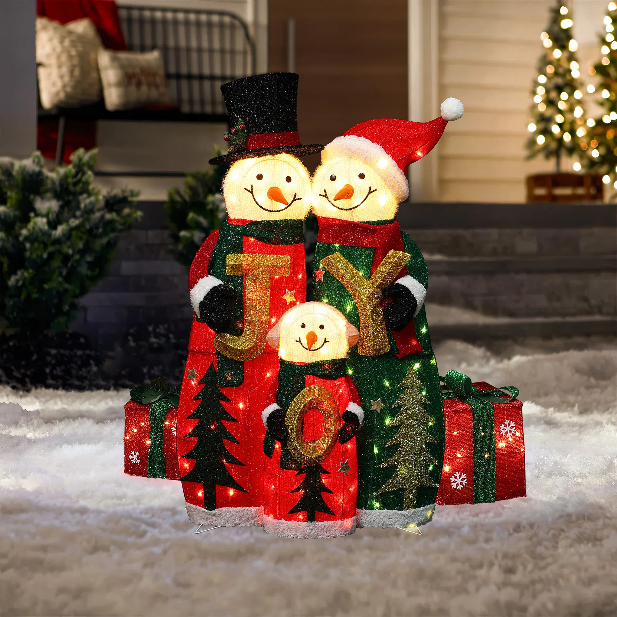 3.28Ft Lighted Snowman Family with JOY Greeting Outdoor Christmas Decoration | Wayfair North America